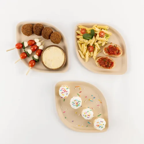 Vista 8 de Platos desechables de bambú marrón – Platos compostables de aperitivo de 8 pulgadas – Platos de postre de ensalada biodegradables resistentes