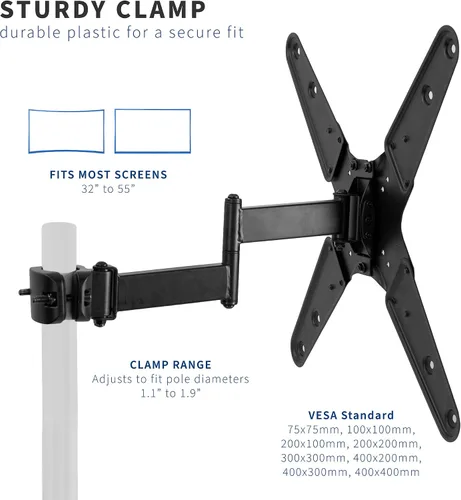 Vista 2 de VIVO Soporte universal para TV de 32 a 55 pulgadas con placa VESA extraíble de 2.953 x 2.953 in a 15.748 x 15.748 in, se adapta a tubos de hasta 2.0