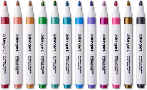 Vista 3 de KINGART Marcadores de pintura acrílica 409-24M con estuche de almacenamiento, 24 colores metálicos Tinta a base de agua con punta de bala de 0.079