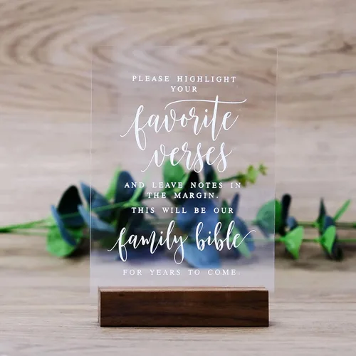 Vista 10 de Letrero de libro de invitados de audio para boda con soporte de madera - 5" x 7" aspecto de cristal transparente, letrero de libro de invitados