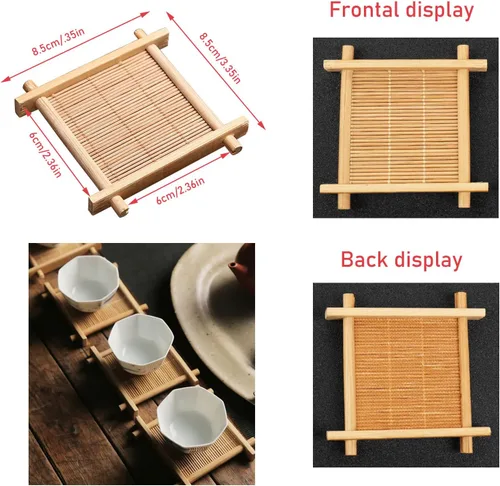 Vista 2 de Juego de té Gongfu, 6 posavasos de bambú para tazas de té de vidrio, posavasos de madera para tazas de té de vidrio pequeñas, tazas de té