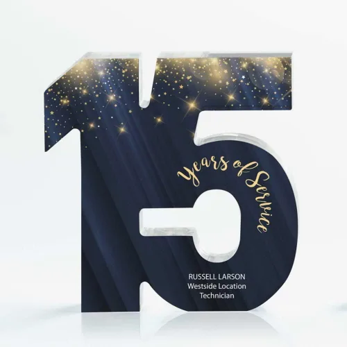 Vista 13 de Baudville Trofeo acrílico a todo color – 3 años de servicio al empleado – Transparente – Premio para empleados – Impresión personalizada de hasta