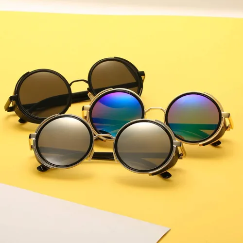 Vista 8 de Dollger Steampunk - Gafas de sol redondas retro vintage con marco circular de metal Negro