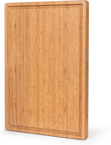 Vista 2 de Tabla de cortar de bambú con asas y ranuras para jugos, 12 x 9 x 0.47 pulgadas, tabla de cortar de cocina de madera carbonizada