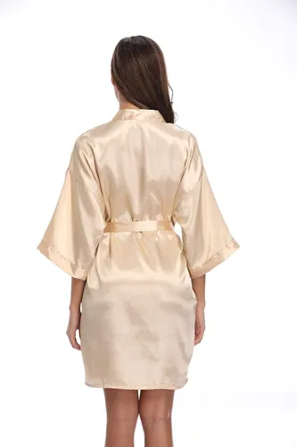 Vista 4 de Bata de satén para mujer, corta, sedosa, para dama de honor, novia, despedida de soltera, ropa para dormir