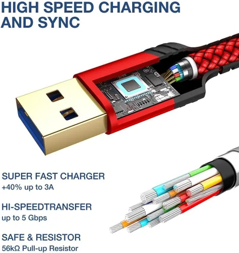 Vista 7 de JSAUX Cable de disco duro [2 unidades, 0.3M+1M] USB 3.0 A a Micro B, cable de nailon compatible con discos duros externos portátiles, WD Elements