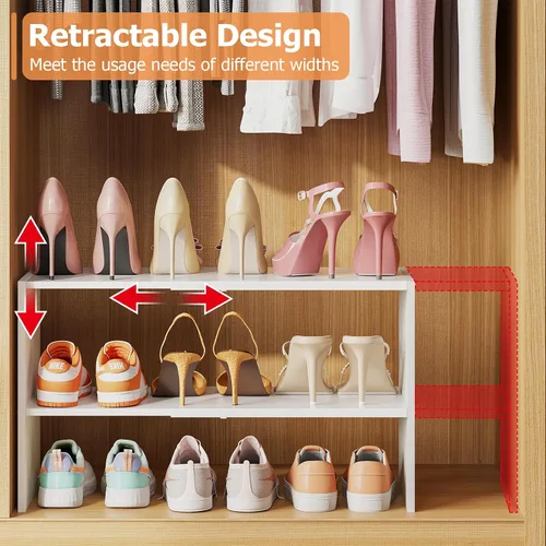 Vista 7 de X-cosrack - Organizador de zapatero de 2 niveles para armario, zapatero blanco expandible y ajustable, estantes de almacenamiento de zapatos