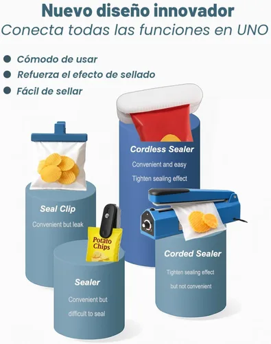 Vista 4 de Mini sellador de bolsas con 4 modos ajustables, sellador térmico recargable de 4000 mAh para bolsas de plástico, apagado automático y tiras