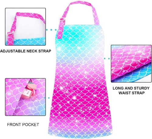 Vista 5 de Sylfairy Delantales para Niñas, Delantal de Unicornio Arcoíris con Bolsillos para Niños, Delantales de Chef de Cocina para Cocinar, Hornear, Pintar
