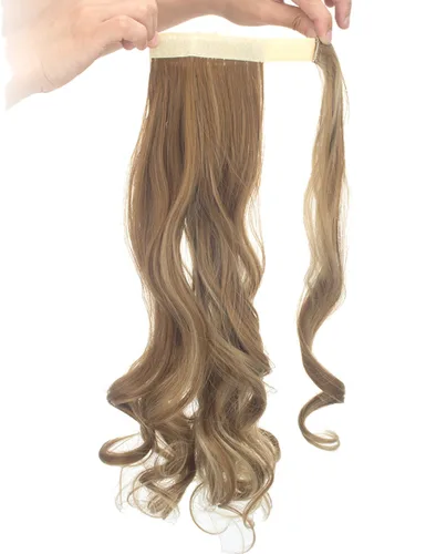 Vista 4 de Lelinta Extensión de cola de caballo rizada ondulada de 18 pulgadas para mujer, extensión de pelo sintético rubio ceniza mezcla Giner