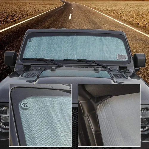 Vista 6 de Parasol para parabrisas protector térmico para Jeep Wrangler Rubicon Sahara 2018-2024 JL JLU 2/4 puertas y Gladiator JT (plateado)