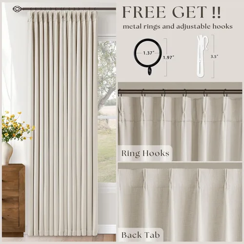 Vista 74 de Juego de 2 paneles de cortinas plisadas negras de 80 pulgadas para sala de estar, cortinas plisadas de lino con forro de 80 pulgadas de largo, 100%