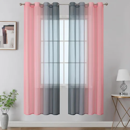 Vista 32 de Cortinas transparentes de color azul marino y negro para sala de estar, 52