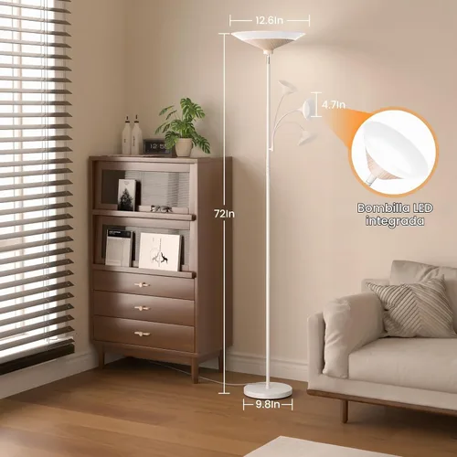 Vista 6 de SIBRILLE Torchiere - Lámpara de pie con pantalla de grano de madera, lámpara de pie LED regulable de 72 pulgadas con control remoto, lámpara