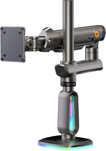 Vista 2 de NB Brazo de monitor de juego de altura extra para pantalla de 32 a 60 pulgadas, carga de hasta 20 kg, VESA 75/100, luz RGB, resistente, ajustable