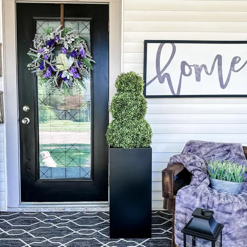 Vista 3 de Haute Decor Corona de lavanda artificial mixta con vid natural, corona de primavera de 24 pulgadas para puerta delantera con flores de lavanda