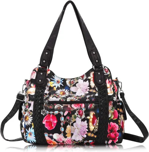 Vista 101 de Angel Barcelo - Bolsa de hombro amplia para mujer, diseño Hobo, cuero lavado