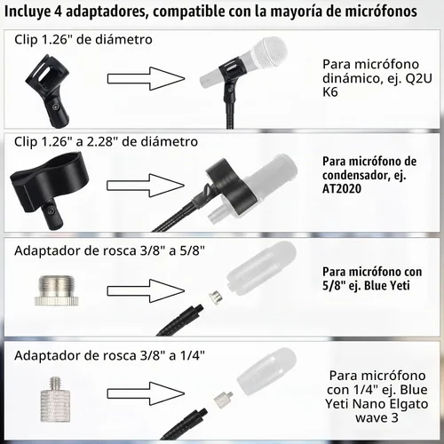 Vista 5 de Soporte de micrófono de cuello de cisne con base resistente, soporte