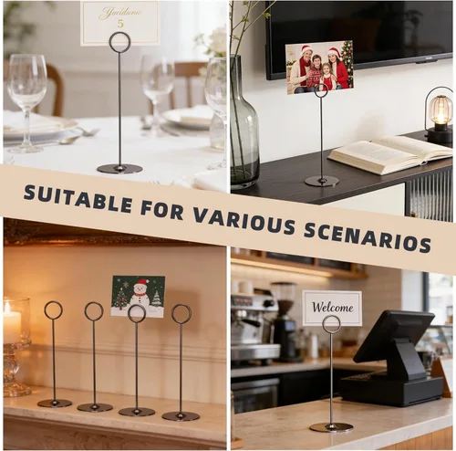 Vista 4 de ERYTLLY Paquete de 16 tarjeteros de mesa de 8 pulgadas, portatarjetas de acero para cumpleaños, bodas, fotos, letreros de comida, notas de notas