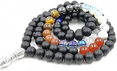 Vista 6 de Tasbih 99 cuentas, 12 tipos de piedras preciosas misbaha ágata lapislázuli, ojo de gato, etc (0.315 in x 99 cuentas)