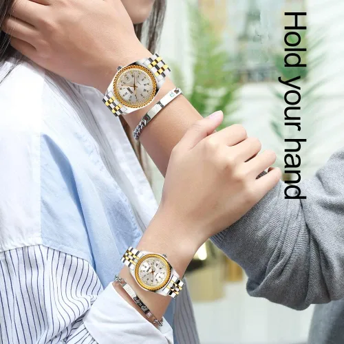 Vista 2 de SKMEI Watches for Couples Men and Women His and Hers Pair Watch Set Husband Wife Valentines Matching Wedding Gifts Classic Stainless Luxry Business
