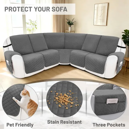 Vista 5 de Fundas para sofá seccional reclinable, 100% impermeables, funda para reclinable de terciopelo lavable, en forma de L, fundas para sofá reclinable