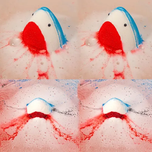 Vista 3 de Bombas de baño de tiburón para niños con sorpresa de animales marinos en el interior – Set de regalo de bombas de baño naturales y seguras