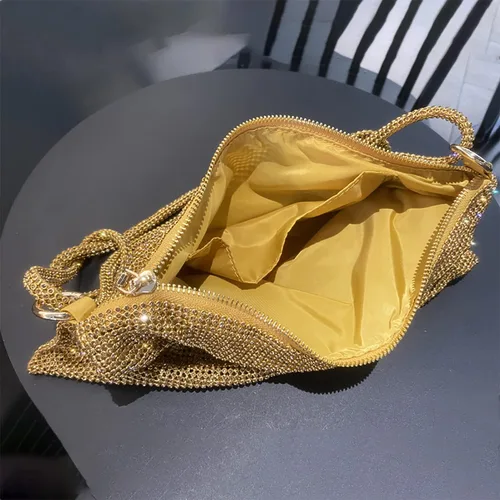 Vista 3 de Bolso de noche brillante con diamantes de imitación para mujer, bolso de mano plateado, bolso Hobo para fiesta, baile de graduación, boda