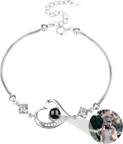 Vista 33 de Godchoices Pulsera de fotos personalizada, pulsera de proyección de fotos con imagen en el interior, collar con texto en inglés "I Love You