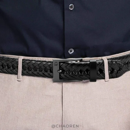 Vista 4 de CHAOREN Cinturones trenzados de cuero para hombre, cinturón de cuero tejido casual de 1 18 pulgadas para pantalones de vestir