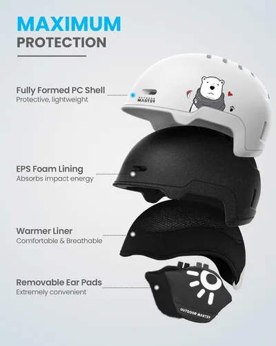 Vista 2 de OutdoorMaster Casco de Snowboard para Niños y Niñas - Carcasa de PC Duradera, Espuma EPS y 12 Rejillas de Ventilación, Ajuste con Dial Ajustable