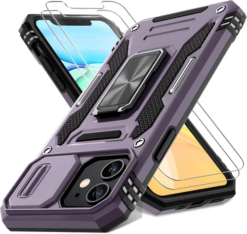 Vista 92 de DEERLAMN Funda para iPhone Air de 6.5 pulgadas con cubierta deslizante para cámara + protector de pantalla (2 paquetes), soporte de anillo giratorio
