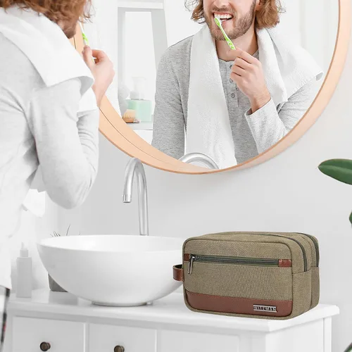Vista 2 de WITZMAN Neceser de lona para hombre, organizador de kit de Dopp colgante, resistente al agua, bolsa de artículos de tocador de viaje, bolsa de baño