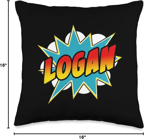 Vista 4 de Boys Logan Comic Book Superhero Name Almohada de 16 x 16 pulgadas, multicolor