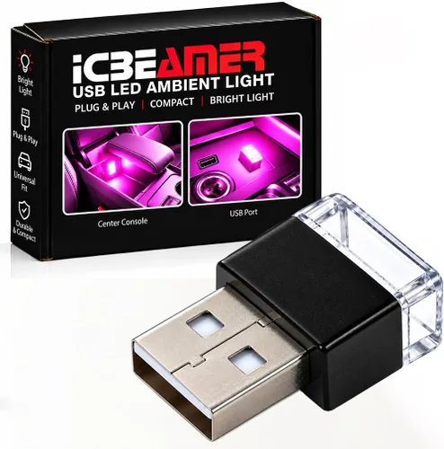 Vista 12 de ICBEAMER Paquete de 1 luz LED USB mini (rojo) Kit de iluminación de acento interior/nano para coche, enchufe directo, iluminación ambiental