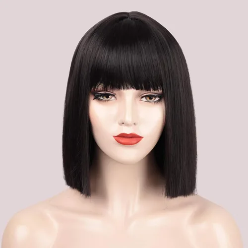 Vista 15 de Peluca colorida de cabello sintético liso, de raya en medio y longitud al hombro, para mujer, moderna Azul cielo