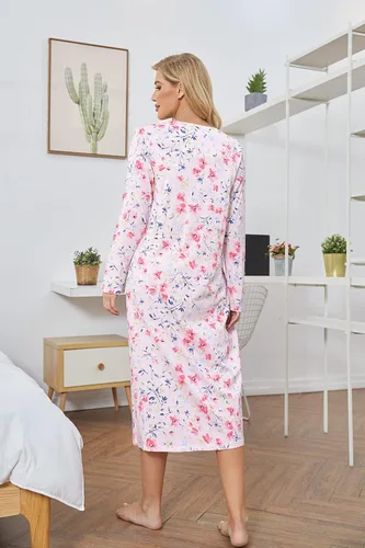 Vista 6 de IZZY + TOBY Camisones de algodón de manga larga para mujer, camisón de algodón suave para mujer, camisón largo para dormir