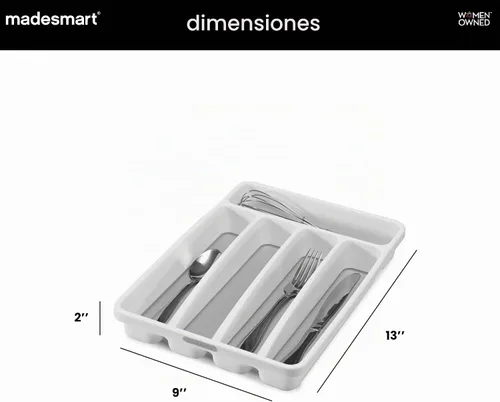 Vista 6 de Bandeja para cubiertos Madesmart Classic grande non slip feet, rounded corners, branded icons, soft grip lining, forks knives spoons, flatware