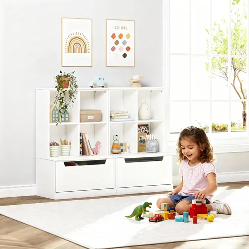 Vista 4 de UTEX Estantería para niños y organizador de almacenamiento de juguetes, estantería para niños pequeños con cubículos, estante de madera ajustable