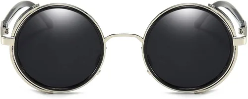 Vista 2 de Dollger Steampunk - Gafas de sol redondas retro vintage con marco circular de metal Negro