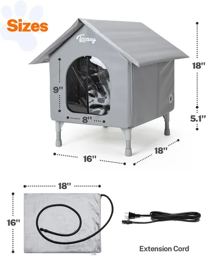 Vista 5 de Toozey Casa para Gatos de Exterior, Refugio Impermeable para Gatos Extra con Almohadilla Calefactora para Gatos Callejeros/de Granero, Casa Elevada