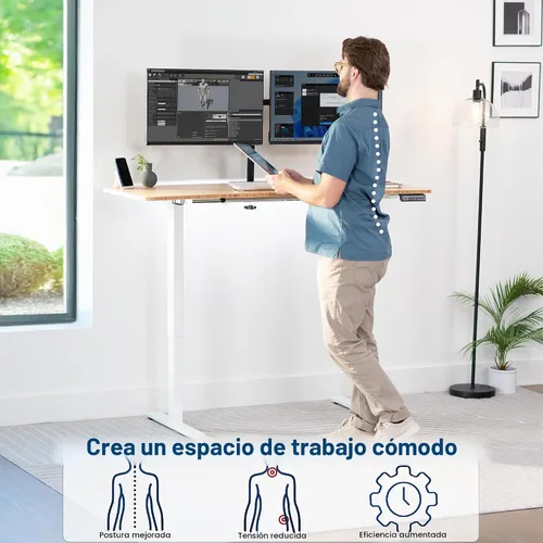 Vista 4 de VIVO Real Bamboo DESK-KIT-1W6O - Escritorio de pie de 60 x 24 pulgadas Parte superior de bambú/marco blanco