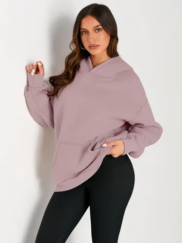 Vista 2 de Trendy Queen - Sudaderas extragrandes con capucha para mujer, suéteres de manga larga, sin botones, de vellón, de otoño, ropa de invierno