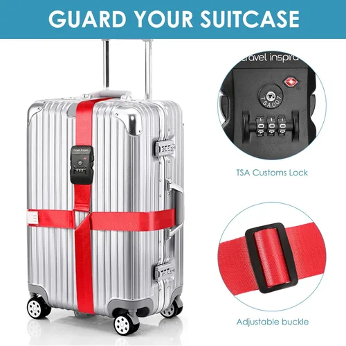 Vista 2 de Travel Inspira - Correas para equipaje aprobadas por la TSA - Cinturón para maletas de longitud ajustable con candado de combinación de 3 dígitos
