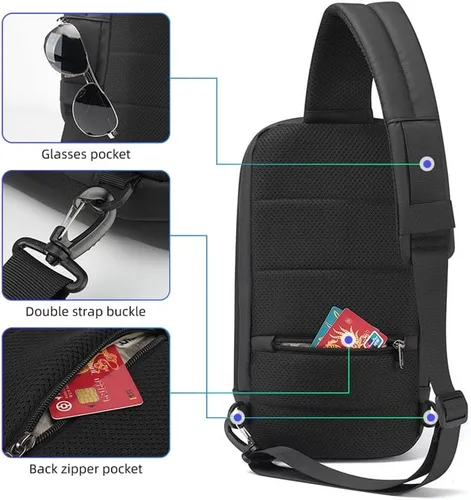 Vista 4 de Mochila antirrobo, mochila pequeña con bloqueo RFID, resistente al agua, con puerto USB
