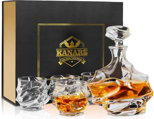 Vista 9 de KANARS - Decantador de whisky con tapón hermético, decantador grande de cristal hecho a mano para whisky, vino, bourbon, brandy, licor, centeno, ron