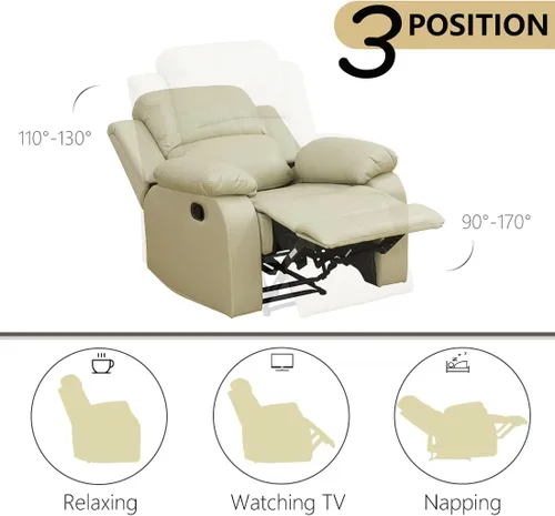 Vista 4 de Sofá reclinable manual, sofá reclinable de lujo de 3 plazas, sofá reclinable con portavasos y mesa de café, sofá de cuero sintético para sala