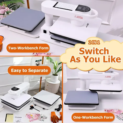 Vista 2 de AKEYDIY Prensa de calor de 15 x 15, máquina de prensa de calor automática de doble estación para camisetas, prensa digital de sublimación