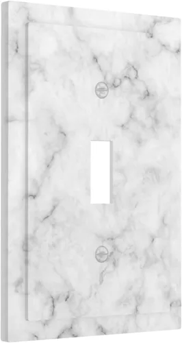 Vista 2 de Cubierta de interruptor de luz de palanca individual de mármol blanco y gris, placa frontal de plástico de 1 pandilla para decoración del hogar, 5 x