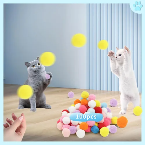 Vista 7 de 24 bolas coloridas para mascotas, bolas de felpa suave, pelota de juguete favorita del gato, juguete interactivo para gatos.